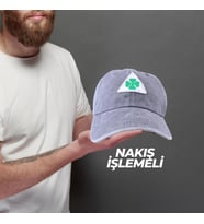 Perlotus Vintage Yıkamalı Pamuk Şapka Dört Yapraklı Yonca Nakışlı Gri