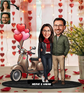 BK Gift Kişiye Özel Sevgili Karikatürlü Ahşap Biblo -25, Fotoğraftan Karikatür, Sevgililer Günü Hediyesi, Ev Hediyesi