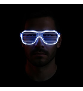 Beyaz Led Işıklı Parti Gözlüğü - Neon Glow Şerit Gözlük 3 Modlu