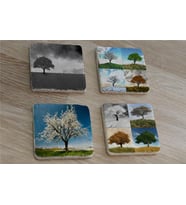 Dört Mevsim Ağaçlar Doğal Taş Bardak Altlığı 4'lü set - Natural Stone Coasters