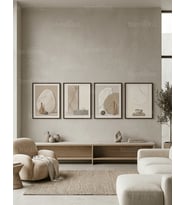 Modern Natürel Minimalist Çizgiler 4’lü Ahşap Çerçeveli Tablo Seti