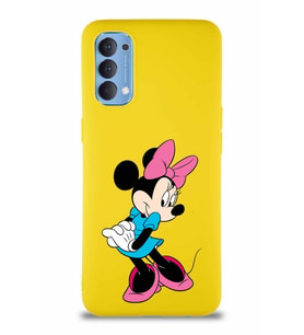 Oppo Reno 4 Soft Premier Kapak Minnie Mouse-F Tasarımlı Silikon Kılıf - Sarı (Şeffaf)