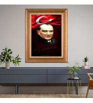 Altın Varaklı Çerçeveli Paspartulu Atatürk Tablo TR0915 (Gold)