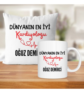 Dünyanın En İyi Kardiyoloğu Baskılı Kişiye Özel Kupa Bardak Ve Saten Yastık
