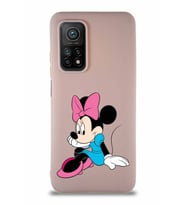 Xiaomi Mi 10T Pro Soft Premier Kapak Minnie Mouse-E Tasarımlı Silikon Kılıf - Pudra (Şeffaf)
