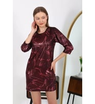 Kadın Micro Kumaş Mini Parlak Elbise Bordo