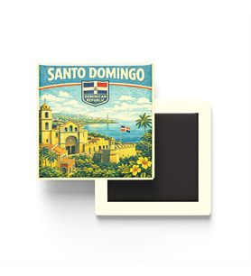 Retro Dominik Cumhuriyeti Santo Domingo Şehri Temalı Vintage Buzdolap Magneti – 9x9 cm