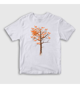Presmono Unisex Çocuk Beyaz Tree Leaves Fox Tilki T-Shirt 368191tt (Beyaz)