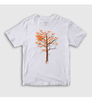 Presmono Unisex Çocuk Beyaz Tree Leaves Fox Tilki T-Shirt 368191tt (Beyaz)