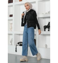 Kapşonlu Şişme Yelek Siyah 9471