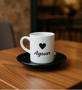 BK Gift Kişiye Özel İsimli Siyah Tabaklı Türk Kahvesi Fincanı-1, Arkadaşa Hediye, Sevgiliye Hediye, Eşe Hediye
