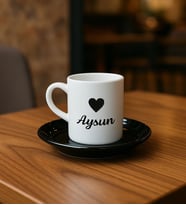 BK Gift Kişiye Özel İsimli Siyah Tabaklı Türk Kahvesi Fincanı-1, Arkadaşa Hediye, Sevgiliye Hediye, Eşe Hediye