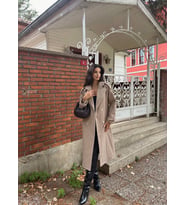 Kadın Apoletli Beli Kuşaklı İçi Astarlı Kaşe Kaban (KAHVE)