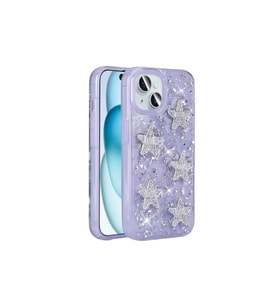 Apple iPhone 14 Uyumlu Kılıf Airbagli Simli Arka Yüzey Zore Işıltı Silikon Kapak (Lila)