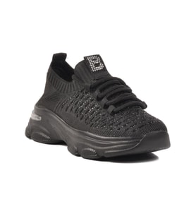 Queen L130 Taşlı Kadın Triko Sneaker Ayakkabı (Siyah)