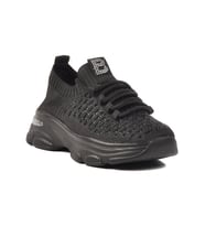 Queen L130 Taşlı Kadın Triko Sneaker Ayakkabı (Siyah)