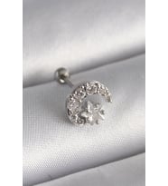 316L Çelik Gümüş Renk Zirkon Taşlı Ay Yıldız Tragus Piercing 5886 - HPSBYI5367-7699