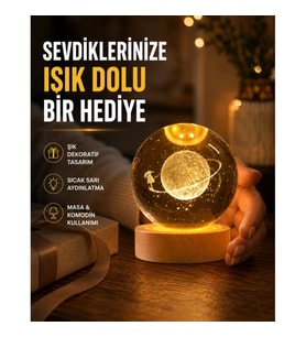 Mey İthalat® Ahşap Standlı Sarı Işıklı Dekoratif Küre Kız Figürü Tasarım