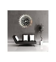 Duvar Saati Büyük Rakam Modern Gümüş Güneş  Dekoratif Türk Rakamlı Mdf Üzeri Aynalı Pleksi 50x50 Cm