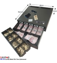Açma Butonlu İçi-Dışı Full Metal 5 Geniş Banknotluk Ekstra Büyük Para Çekmecesi 46x46,5x11cm