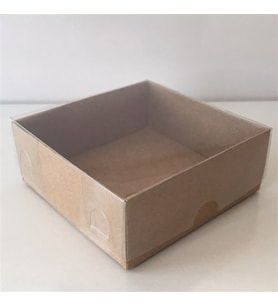 BONJUX Asetat Kapaklı Kraft Karton Kutu 8X8X3 Hediyelik Sunum Kutuları 100 ADET (Renksiz)