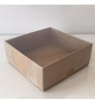 BONJUX Asetat Kapaklı Kraft Karton Kutu 8X8X3 Hediyelik Sunum Kutuları 100 ADET (Renksiz)