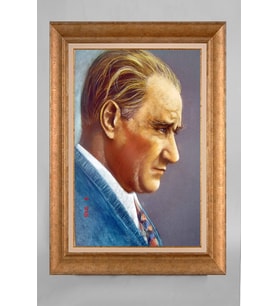 Altın Varaklı Çerçeveli Paspartulu Atatürk Tablo a330 (Gold)