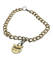 Kedi Gold, Gümüş, Siyah Isimlik ve Kolye Design Künye ve Kolye, Kedi Isimlikli Zincir Kolye (Sarı)