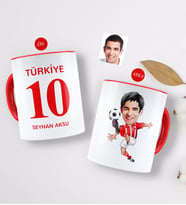 BK Gift Kişiye Özel Türkiye Milli Takım Formalı Futbolcu Karikatürlü Kırmızı Kupa Bardak-1 (Beyaz)