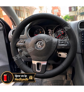 Vw Scirocco 3 Dikme Direksiyon Kılıfı Premium Komple Delikli Deri Siyah Dikiş 2008-2014