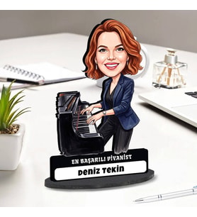 Piyanist Müzisyen Kadına Hediye Kişiye Özel Karikatürlü Biblo