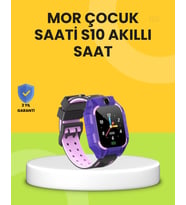 S10 Akıllı Çocuk Saati Mor Tasarım Adımsayar Alarm Fonksiyonlu