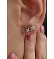 14 Ayar Altın Swarovski Taşlı Küçük Yıldız Küpe (Sarı)