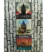 İstanbul Galata Ayasofya Kabartmalı Baskılı 3'lü Tablo (Karışık)