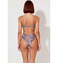 Kadın Bikini Takımı Zebra Desenli Straplez Yüksek Bel Balensiz Örme Kumaş Kolsuz Aksesuarlı Regular