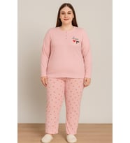 Kadın 0387 Büyük Beden Raporlu Kalın Kışlık Pijama Takımı