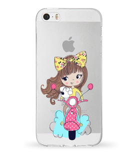 Apple iPhone 5S Uyumlu Kapak Vespagirl Tasarımlı Şeffaf Silikon Kılıf