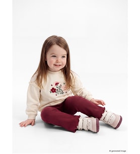 LCW baby Ekru Kız Bebek Çiçek Nakışlı Sweatshirt Ve Tayt Takım