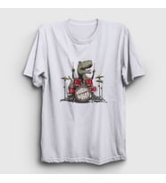 Presmono Unisex Beyaz Dinos Dinozor Drums Bateri T-Shirt 370800tt (Beyaz)
