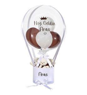 Beyaz Balon Kutusu Yenidoğan Bebek Hediyesi