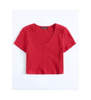 Kadın Basic Crop V Yaka Kaşkorse T-shirt