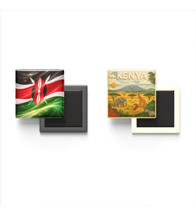 Buzdolap Magnetleri - Kenya Bayrağı ve Paper Cut Tema - 2'li Set Magneti