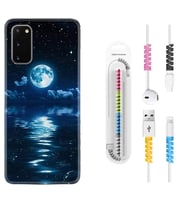 Samsung A02S A03S A10 A12 A13 A21S A22 Kılıf Kablo Koruma Spiral Silikon Night Moon 1133