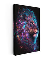 Dikey Kanvas Tablo Neon Çizgisel Aslan Tablosu Ev Ofis Duvar Dekoru