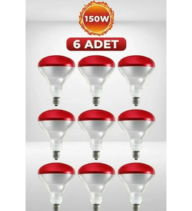 (6 Adet) 150W Kızılötesi Isıtıcılı Hayvan Isıtma ve Kuluçka Lambası (Kırmızı Işık) E27 (Kalın Duy)