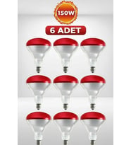 (6 Adet) 150W Kızılötesi Isıtıcılı Hayvan Isıtma ve Kuluçka Lambası (Kırmızı Işık) E27 (Kalın Duy)