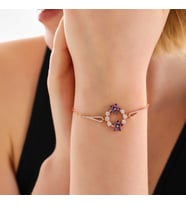 Gümüş Rose Mor Çiçek Kadın Bileklik
