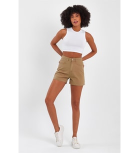 Explode - Kadın Mini Slim Denim Şort Camel