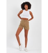 Explode - Kadın Mini Slim Denim Şort Camel