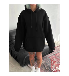 Kapşonlu Üç İplik Penye Basic SweatShirt - Siyah